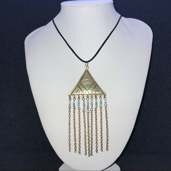 Hand Crafted Pyramid Pendant Beaded Chain Tassels - Picture 5 of 5